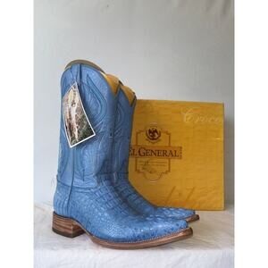 El General Cowboy Boots Exotic Leather Vibrant Blue Croc Back Mens Sz 6